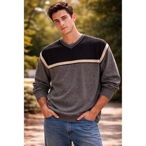 Bugatchi Colorblock Knit Sweater Mens XL Gray Black Minimalist Indie
